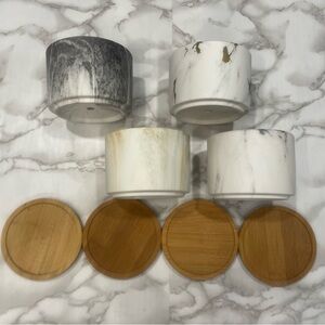 DeeCoo Marble Print Succulent Pots With Drainage Trays Set of 4